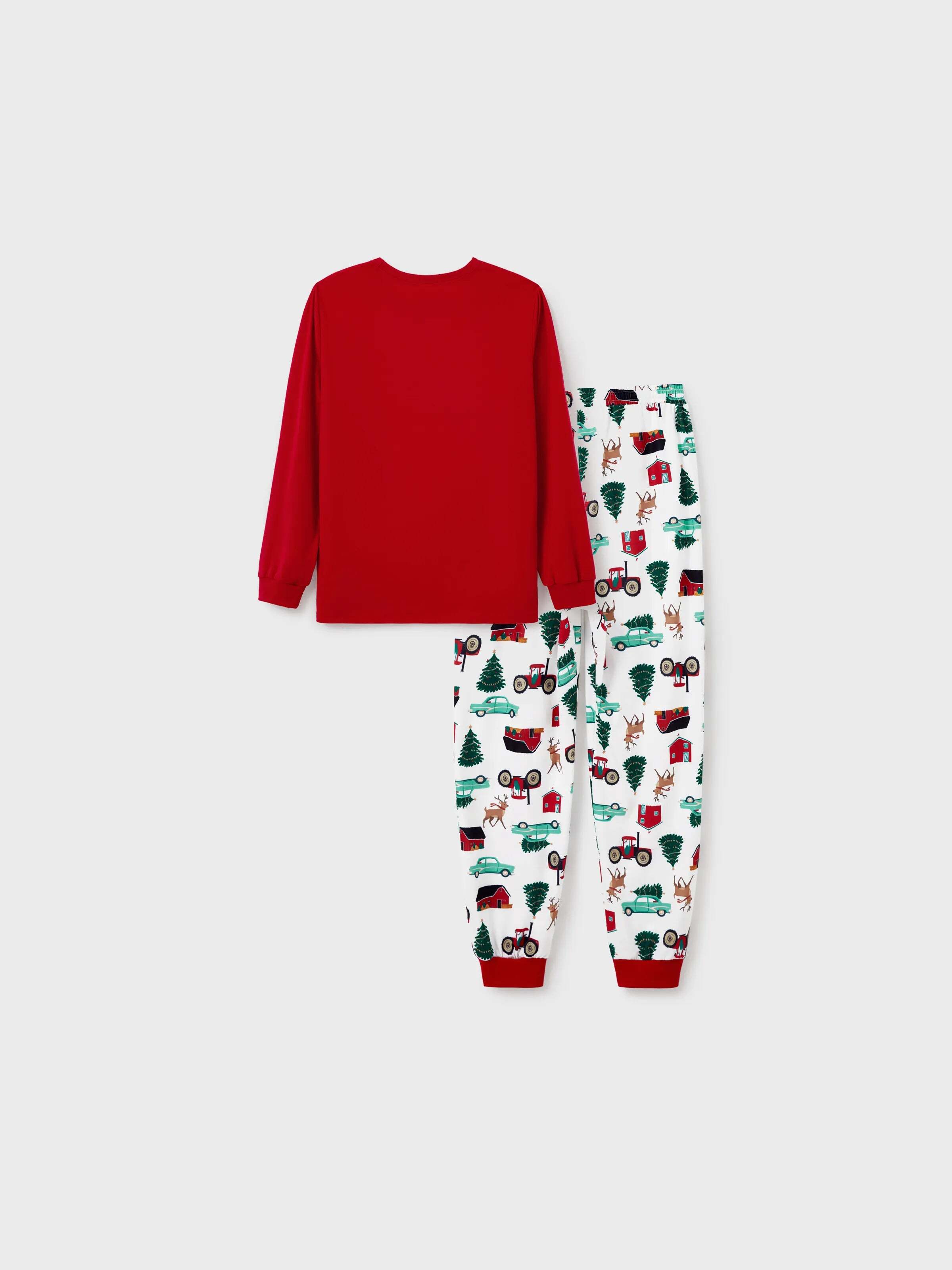 Christmas Matching Family Pajamas Set Reindeer and Car Print PJS with Christmas Socks Red