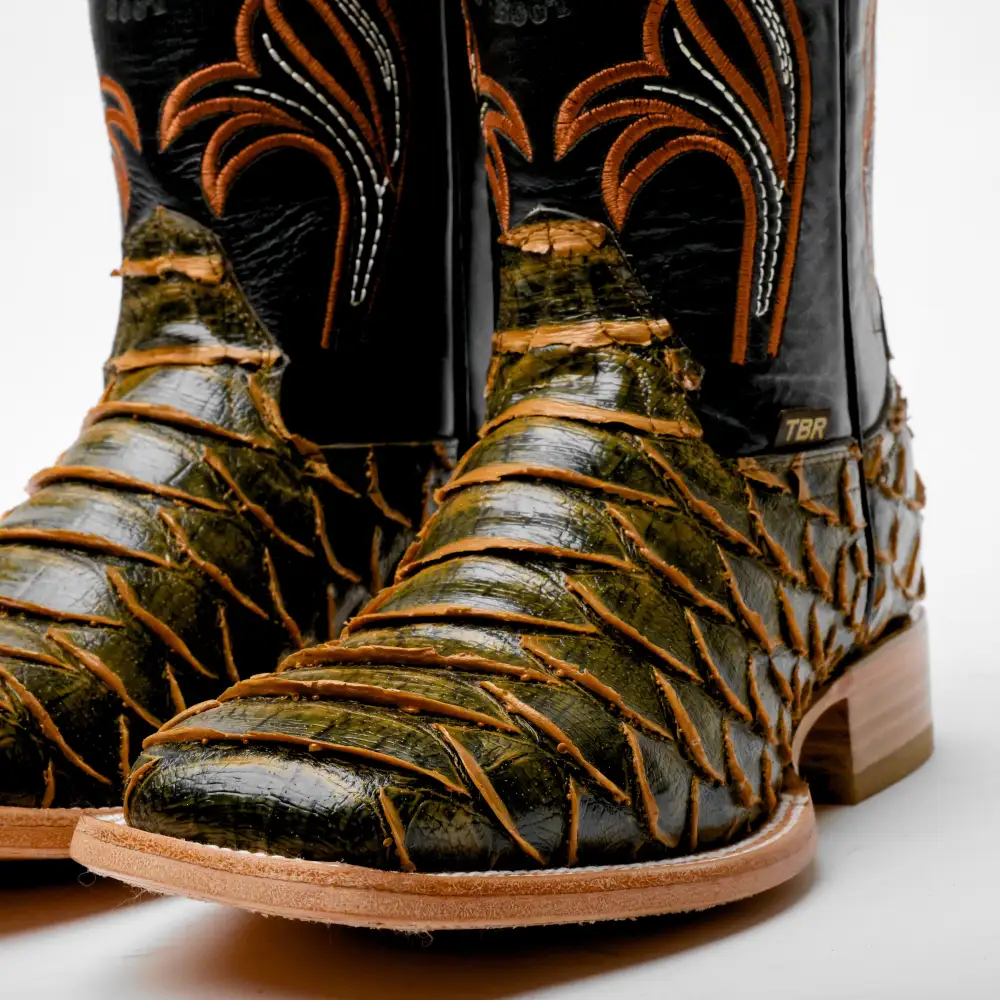 Rustic Honey Jumbo Python Leather Boots - Square Toe