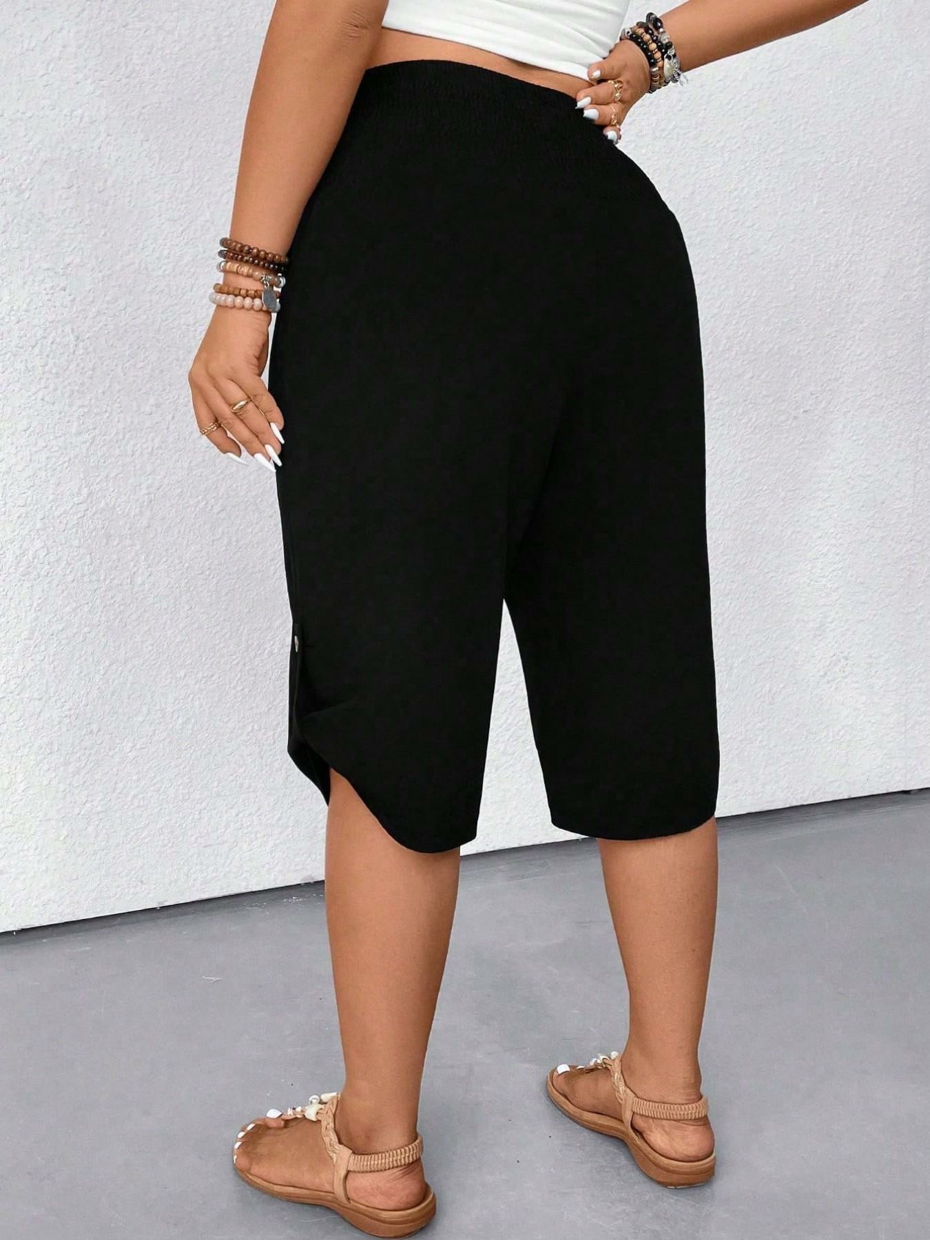 Women's Casual Tummy Control High Waist Fitted Wide Leg Capri Pants