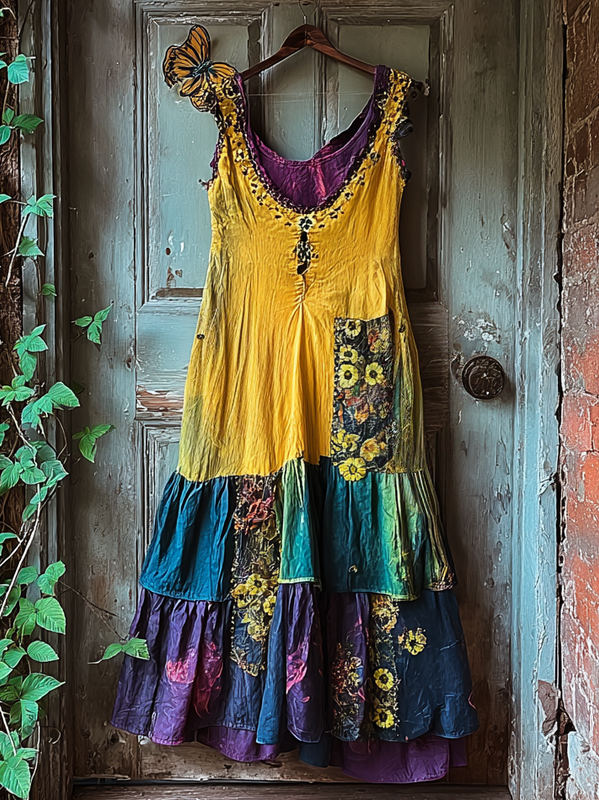 Summer Contrast Linen Dress 7278