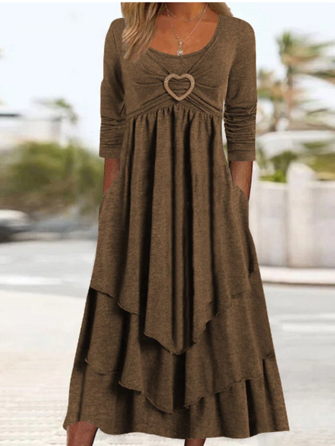 Full Size Heart-Decor Layered Midi Dress Plus Size