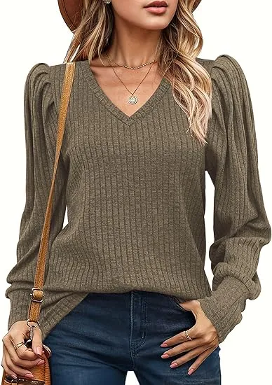 Women's Knit Shirt Soft Puff Long Sleeve