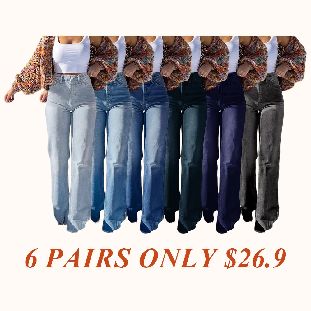 Women's Elastic Washed Casual Light Blue Wide-Leg Jeans