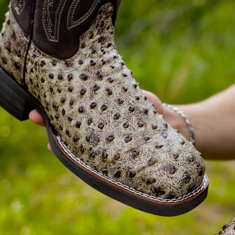 Desert Ostrich Leather Boots With Lightweight Soles - Square Toe