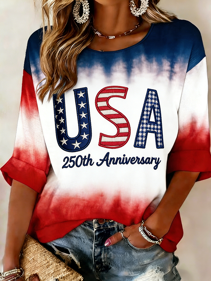 Women's Patriotic USA 250th Anniversary Tie Dye V-Neck T-Shirt