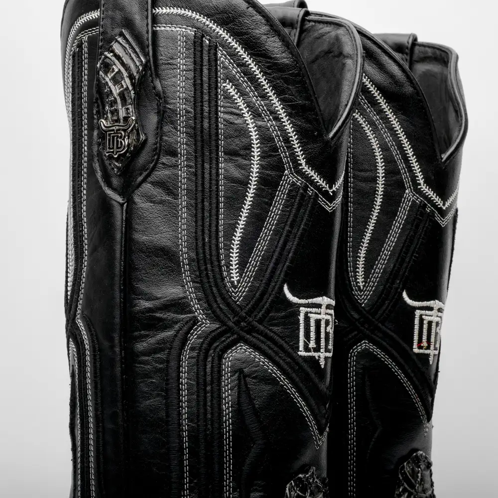 “Ace Of Spades” Grey/Black Leather Boots - Square Toe