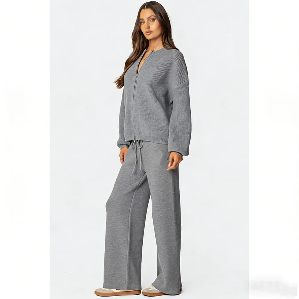 Knit Zip Up Sweater Set