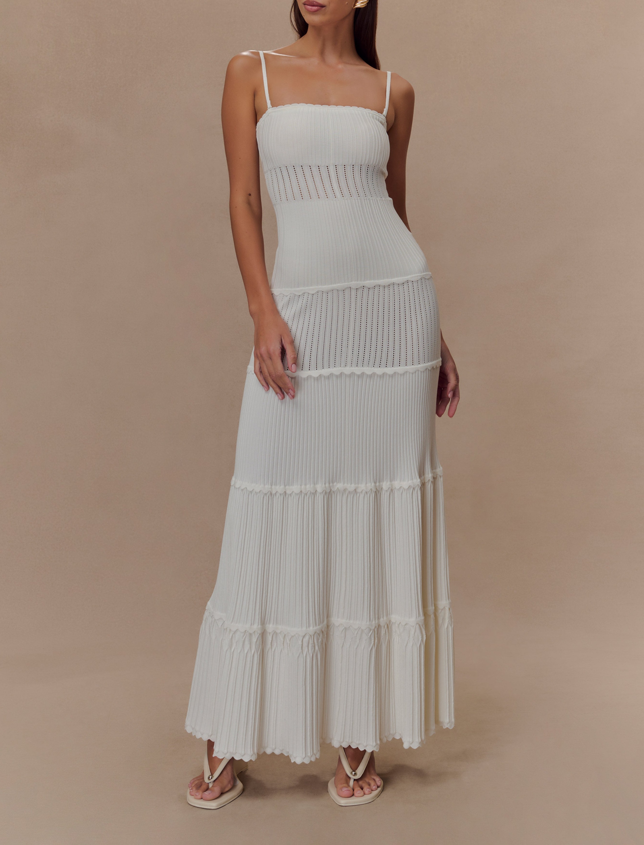Ivory Pointelle Knit Maxi Dress