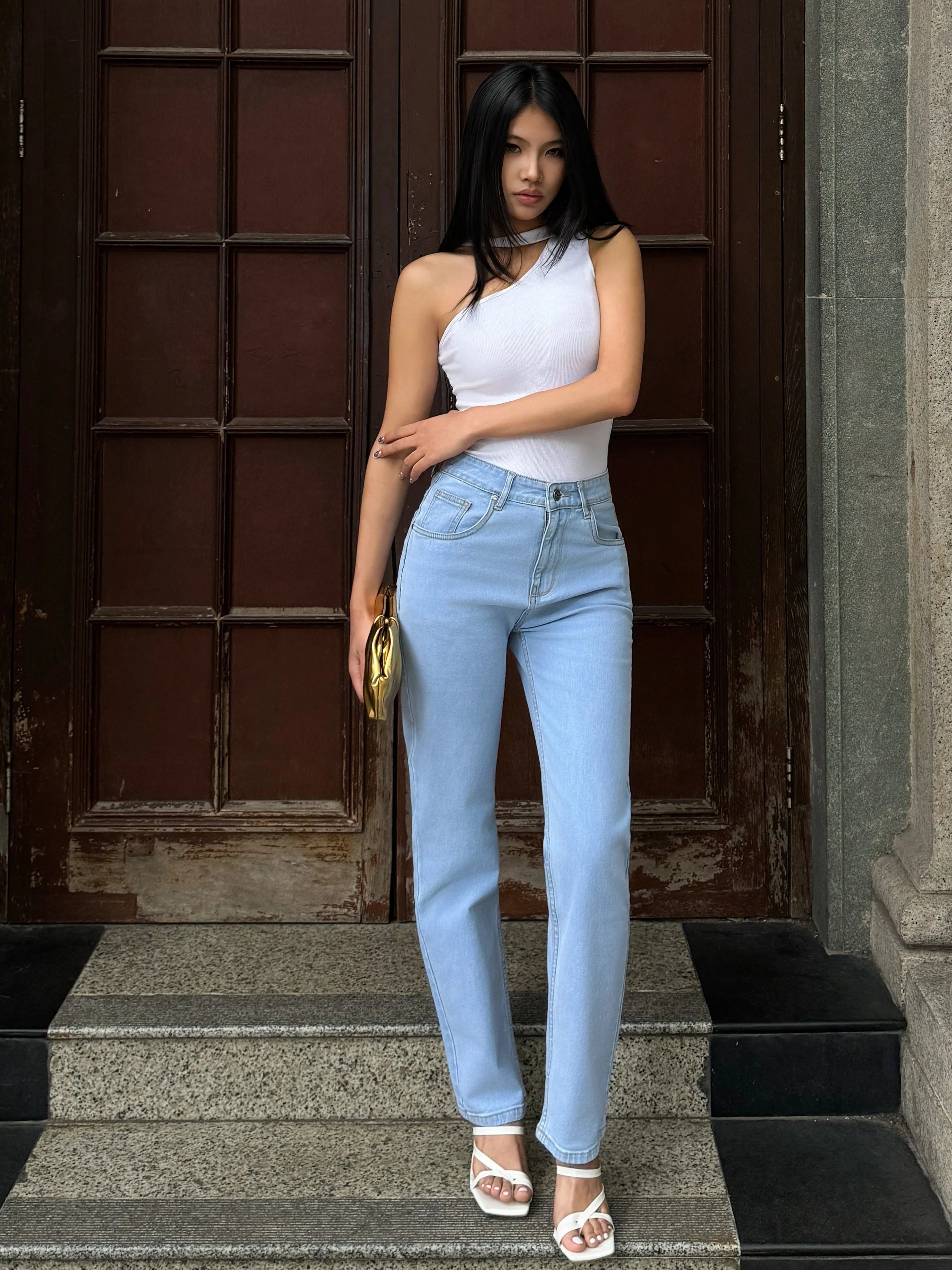 Wash Out Regular Blue Stretch Tailored Straight Leg Jeans