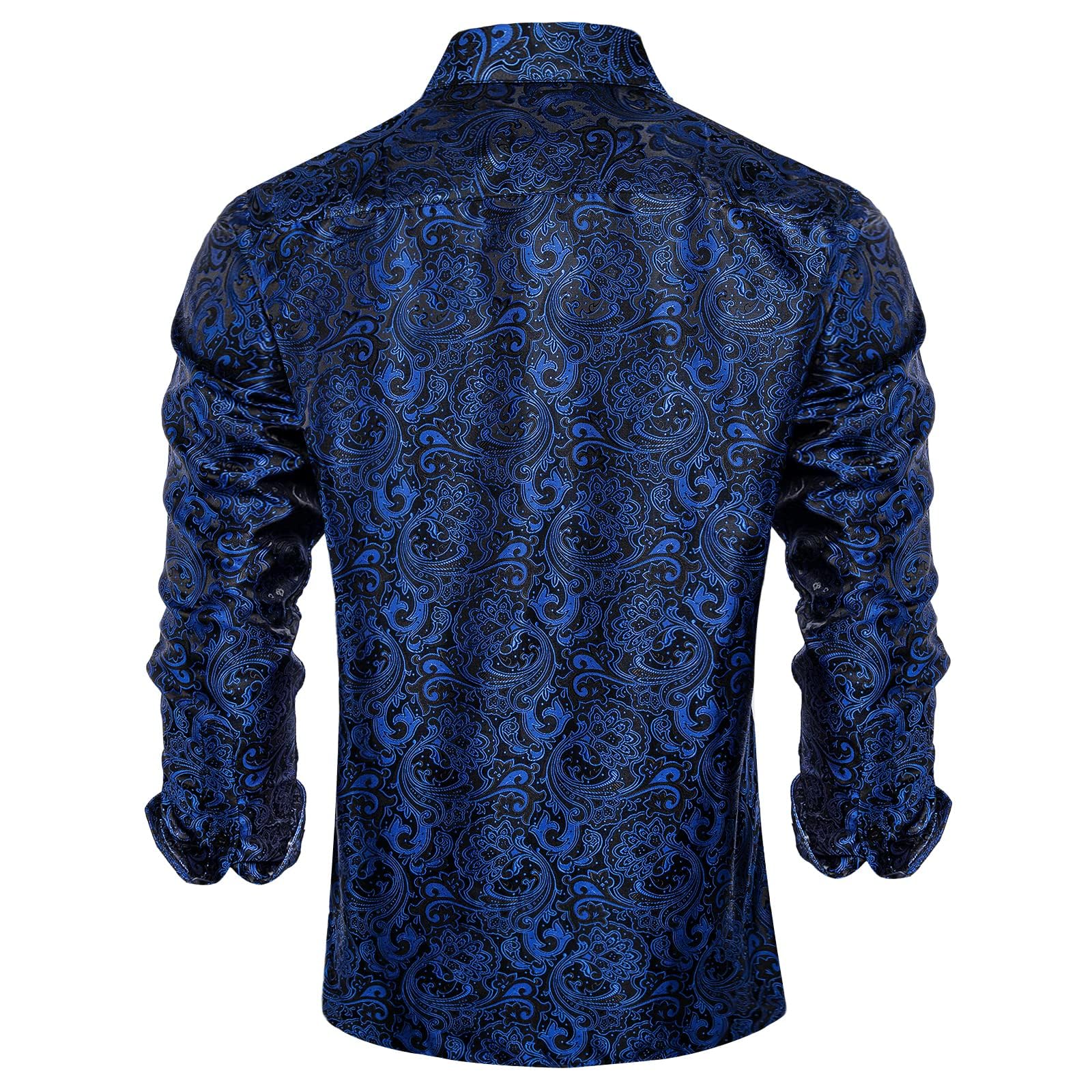 Men's Paisley Dress Shirt Long Sleeve Wrinkle Free Button Down Cowboy Shirts - Blue&black&paisley