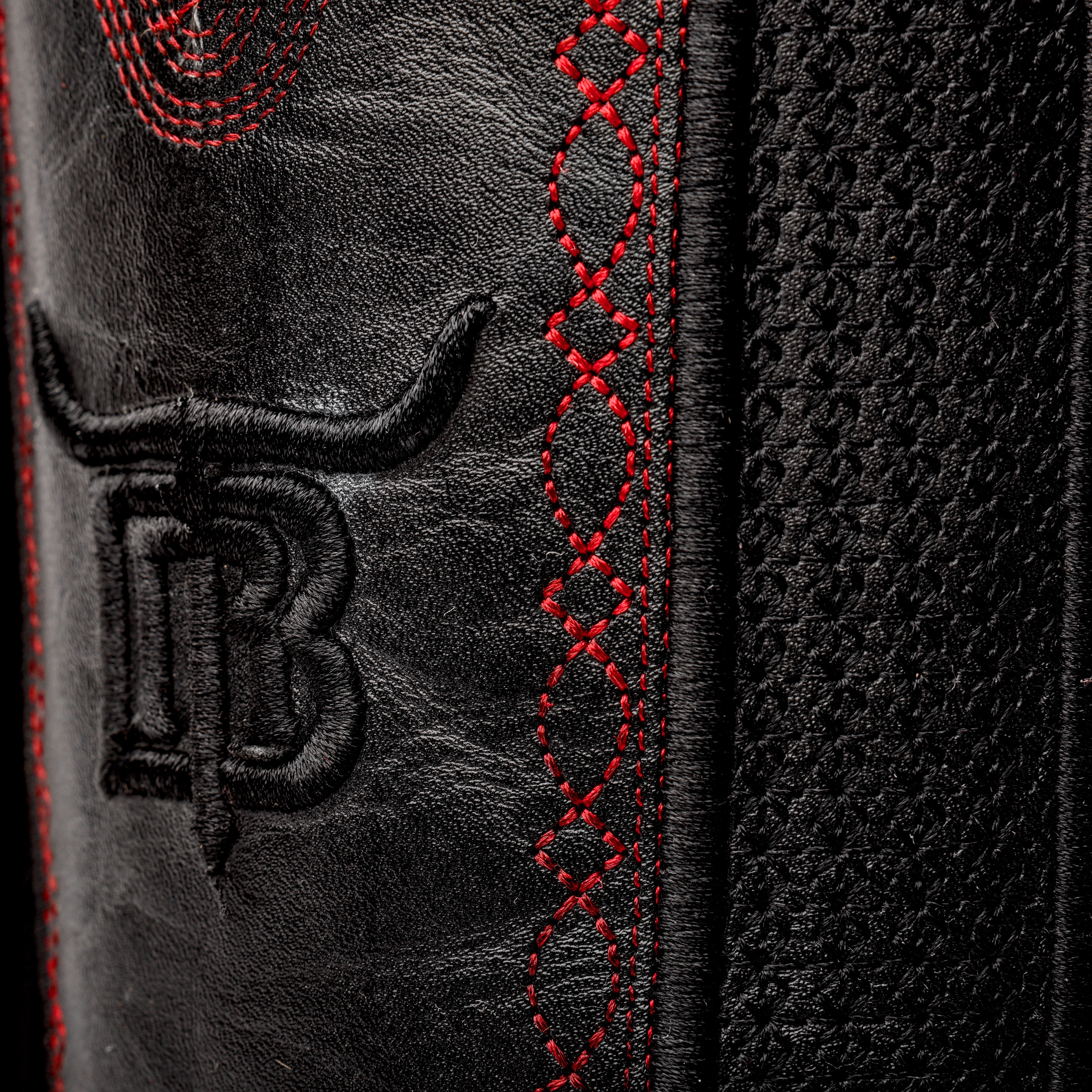 Black Cherry Caiman Neck Leather Boots - Square Toe