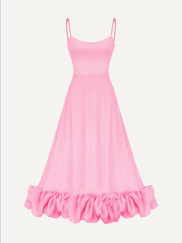 Style A-Line Skirt With Spaghetti Straps And Big Swing Three-Dimensional Flowers