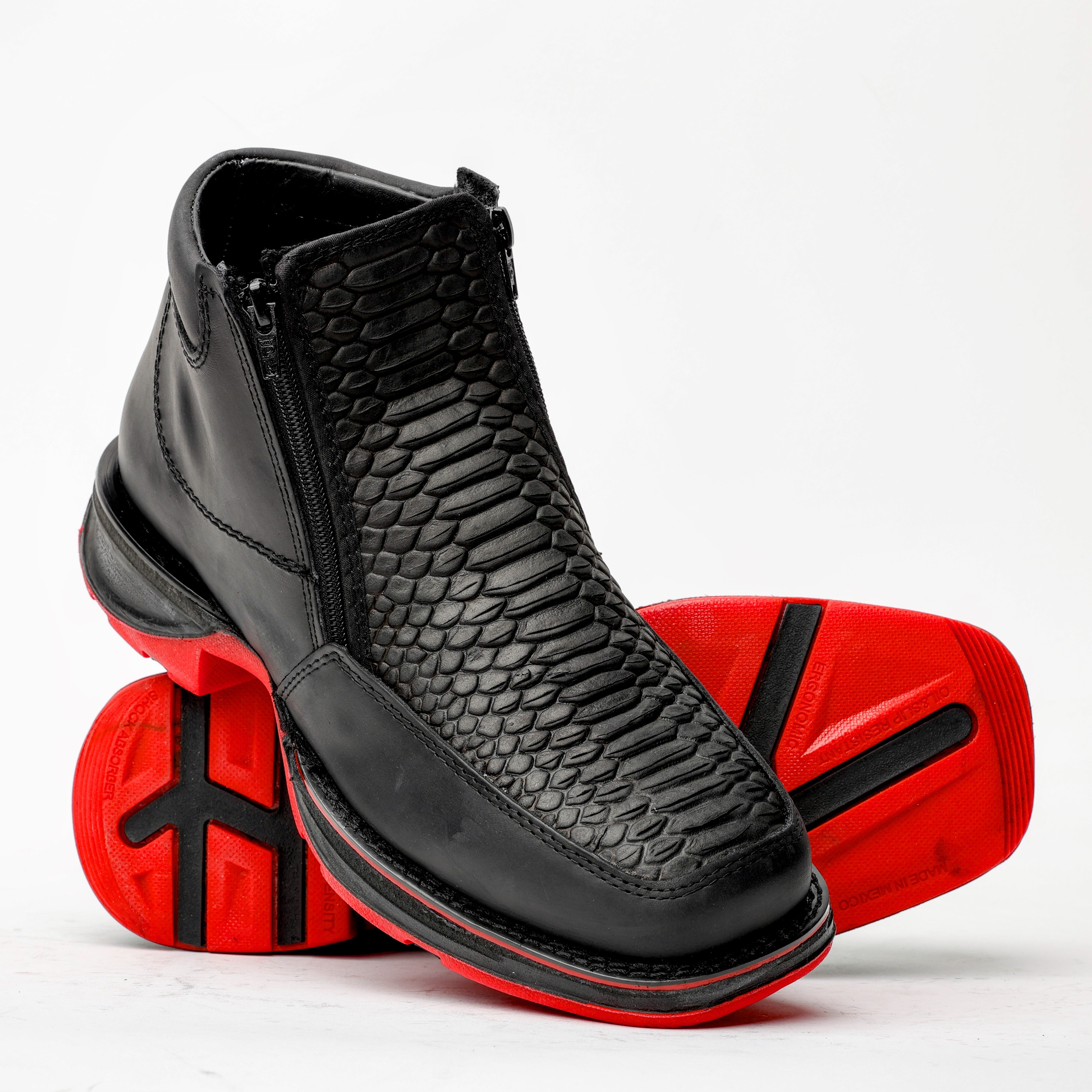Matte Black Python Leather Botin With 3D Lightweight Soles - Square Toe