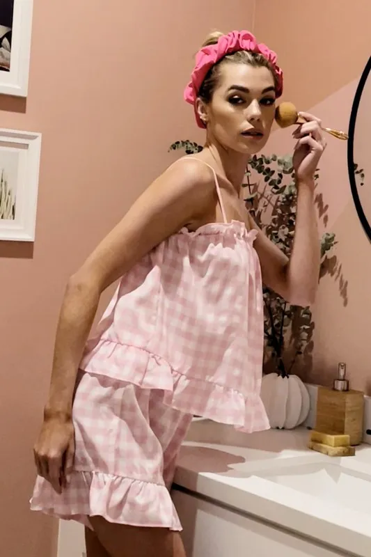 Gingham Ruffle Trim Cami and Shorts Pajama Set