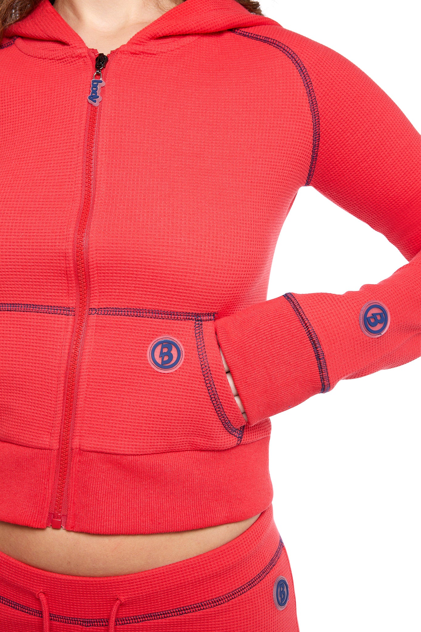 WAFFLE KNIT HOODIE (CANDY APPLE RED/NAVY)