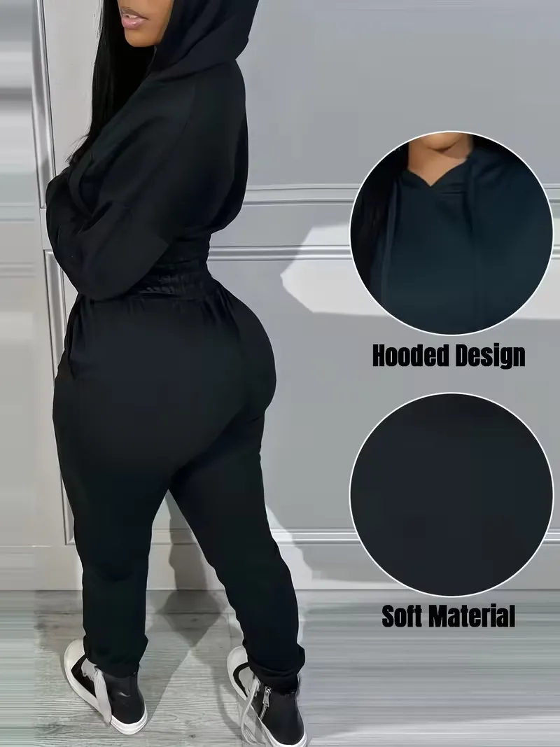 Womens 2 Piece Outfits Lounge Hoodie Shirred Waist Pocket Design Sweatshirt