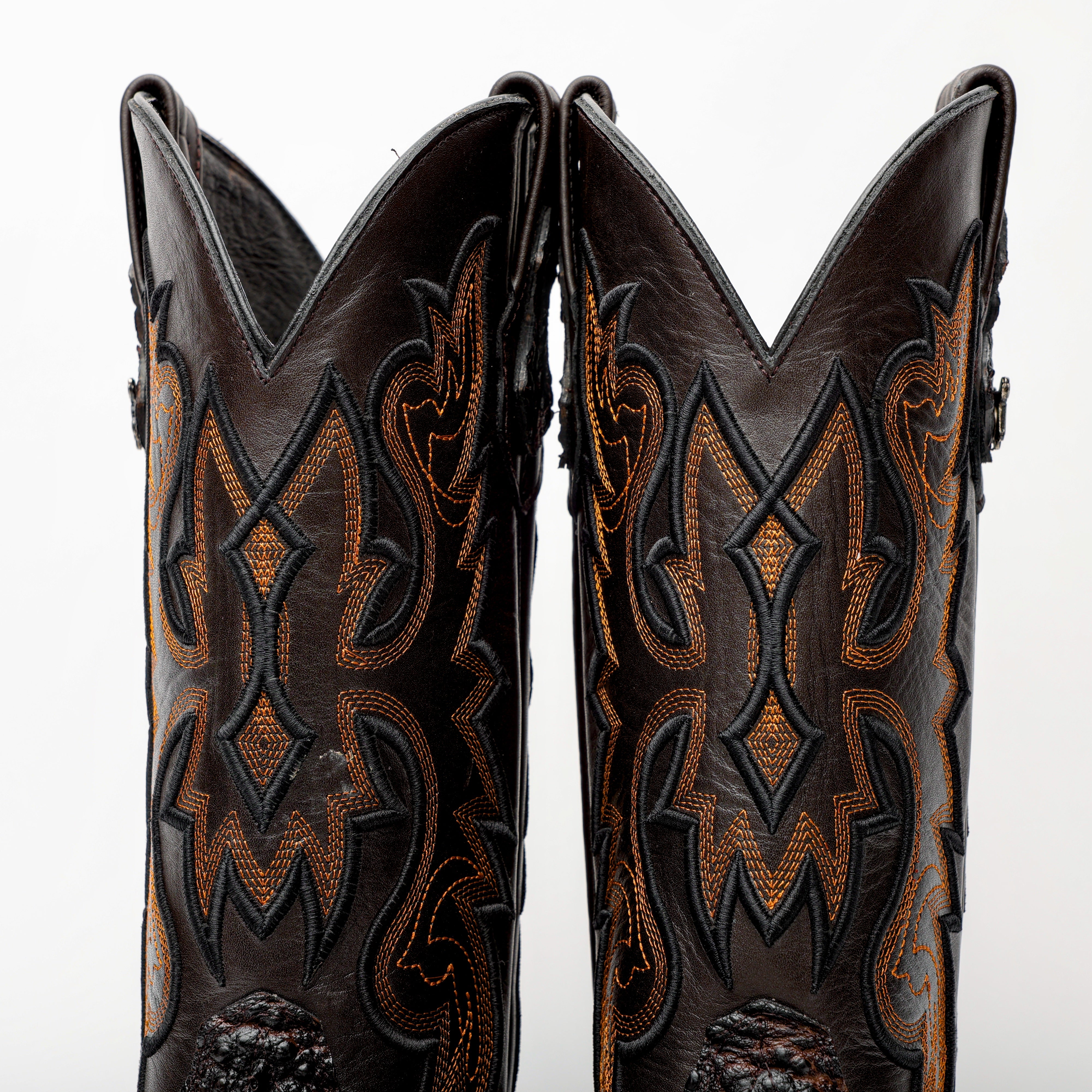 Chocolate Brown Snapping Turtle Leather Boots - Square Toe