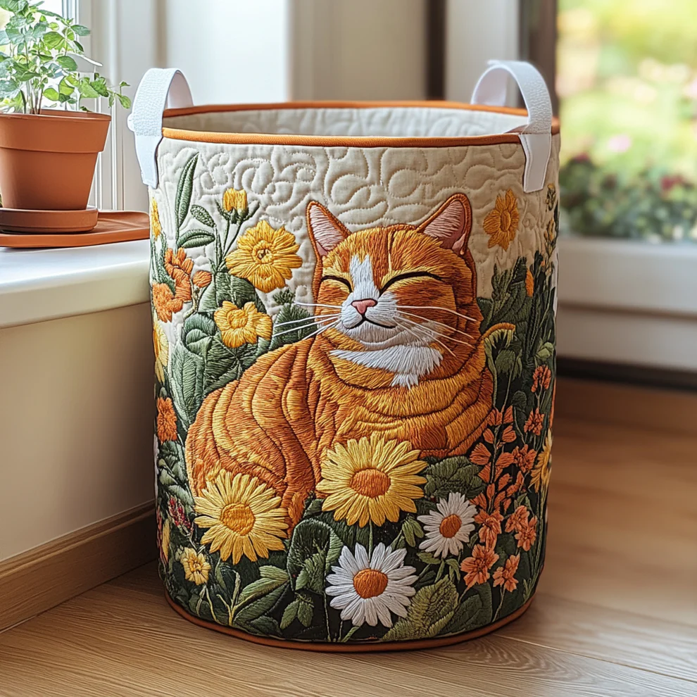 Hot Seller Quilted Laundry Basket | Books   Waves   Cats   Flowers