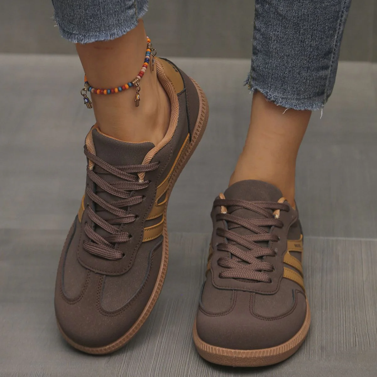 Contrast Lace Up Round Toe Sneakers (multiple color options)