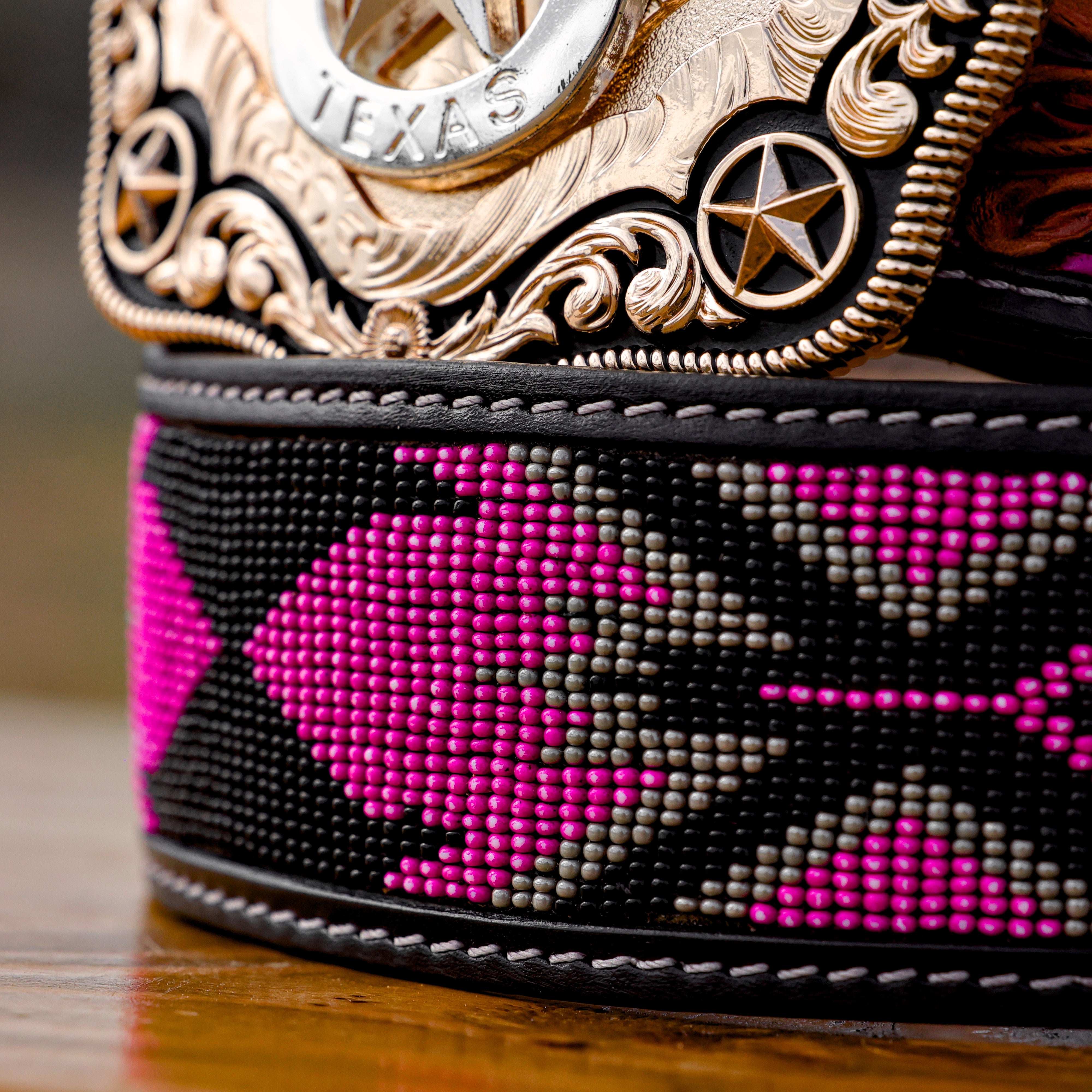 2 Inch Hand-Tooled Artesanal Beaded Leather Belt