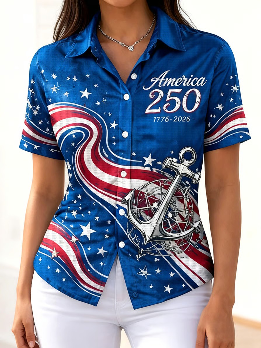 Ladies' Casual American 250Th Anniversary Celebration Short Sleeved Shirt