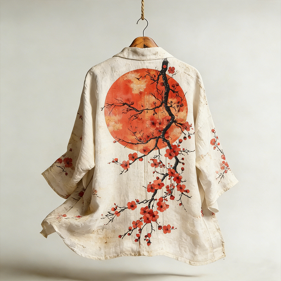Women's Retro Floral Pattern Casual Linen Kimono