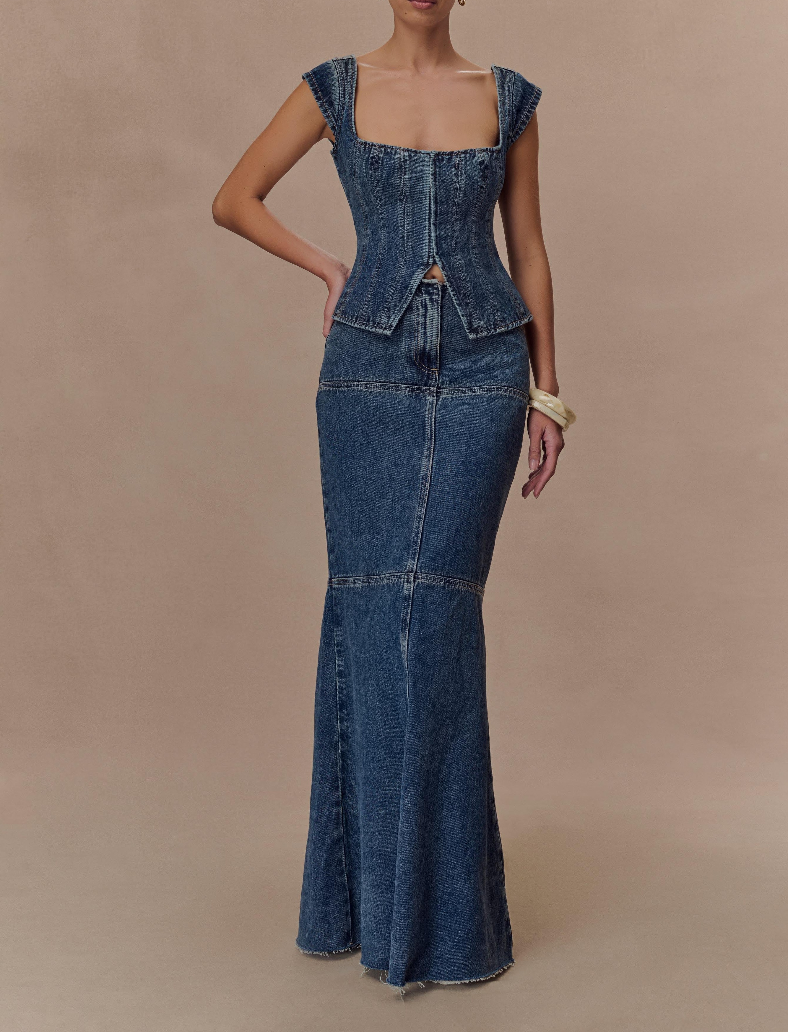 Blue Denim Maxi Skirt