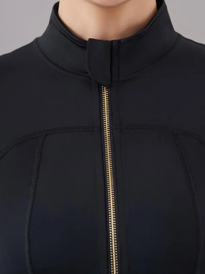 Women's Solid Zip Up Jacket & High Waist Leggings Tracksuit Set