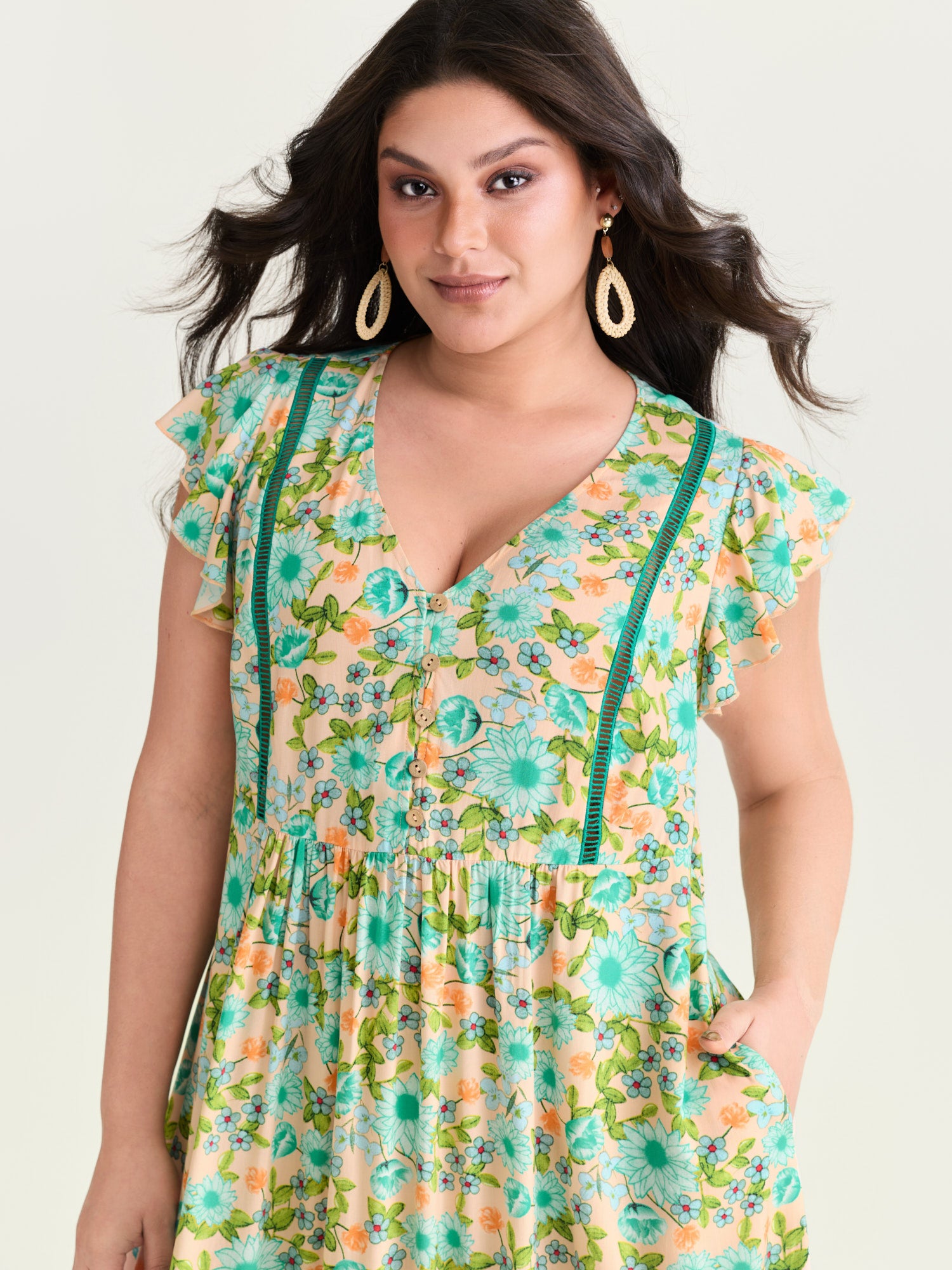 Sweet Floral Lace Trim Tiered Maxi Dress