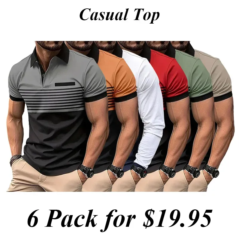 Men'S Striped Polo Shirts Golf Shirt Short Sleeve Polo Shirts Collared Shirts Business Casual WorkWear Formal Wear Festival Wear Buttons 3D Print Spring & Summer White Wine Orange