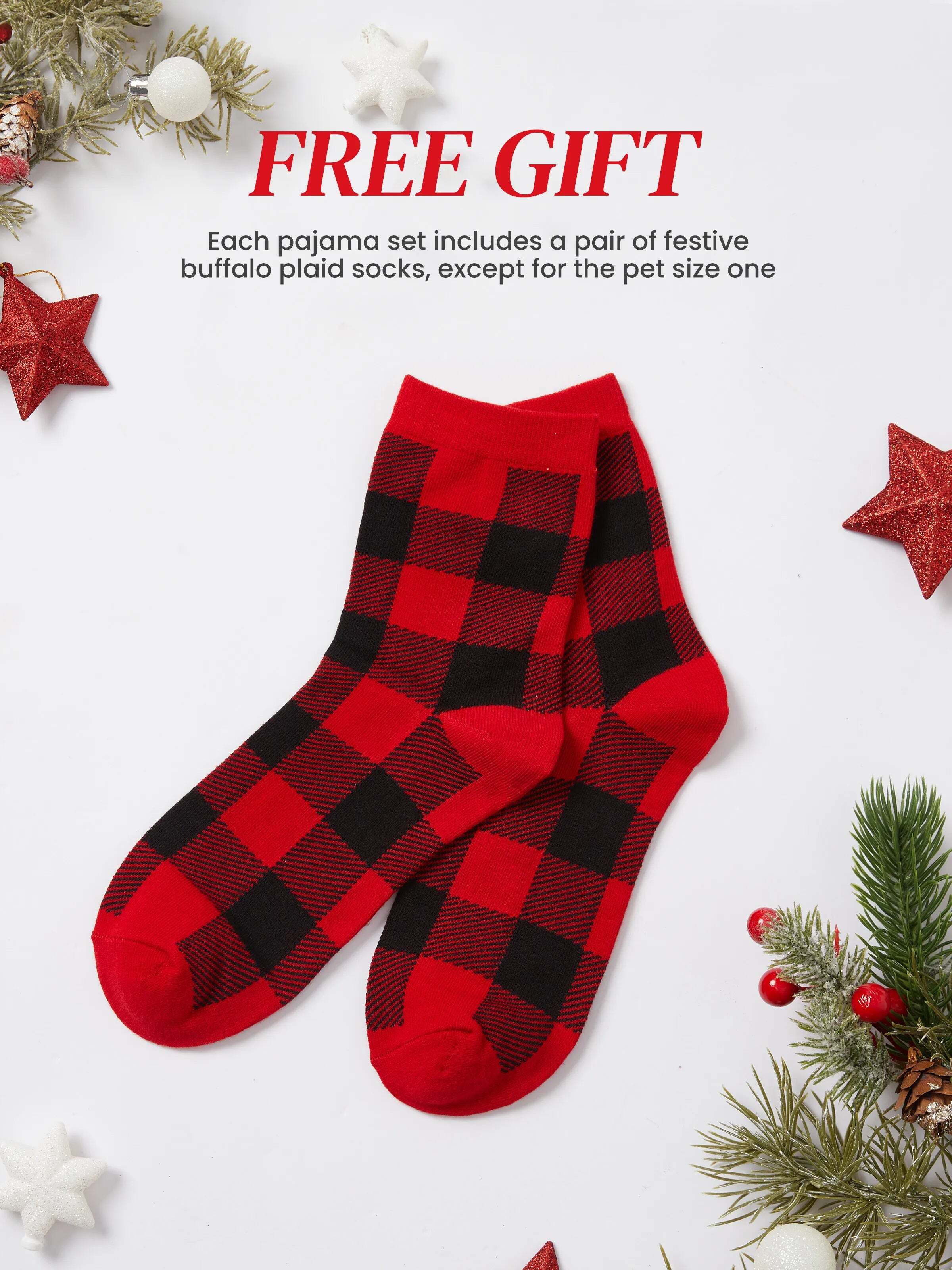 Christmas Matching Family Pajamas Set Gingerbread Print Long-sleeve PJS with Christmas Socks Red