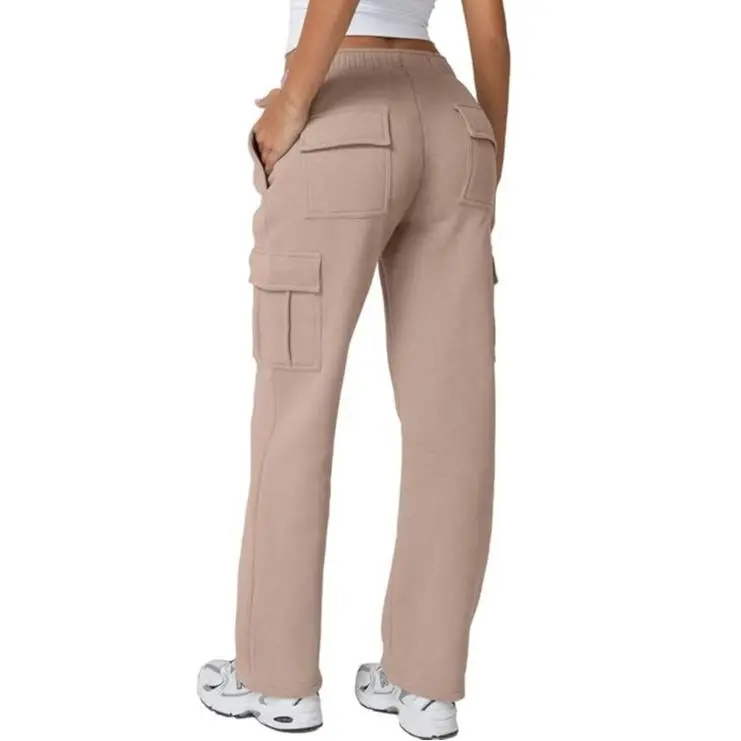 Women's multi-pocket solid color pants
