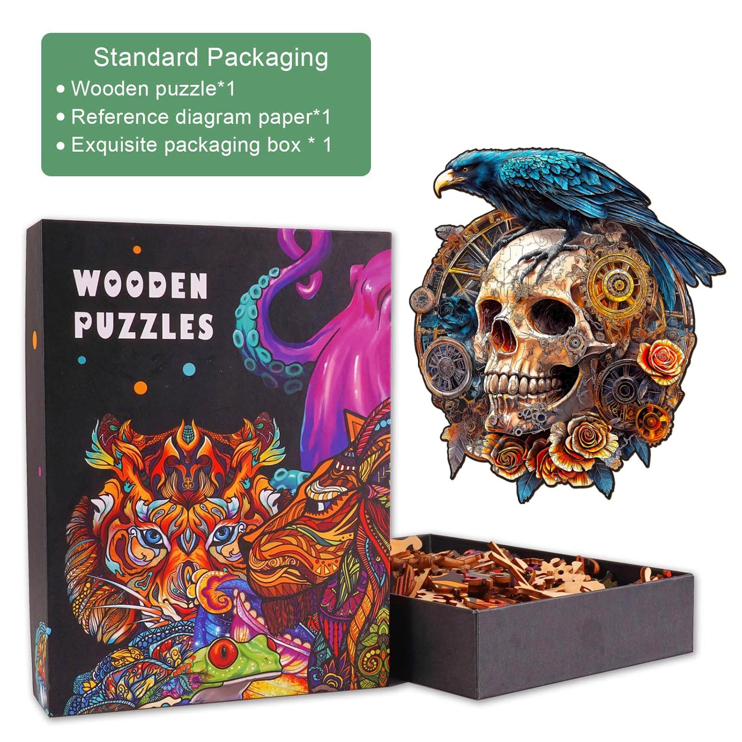 3D Mechanical Skull & Raven Wooden Jigsaw Puzzle