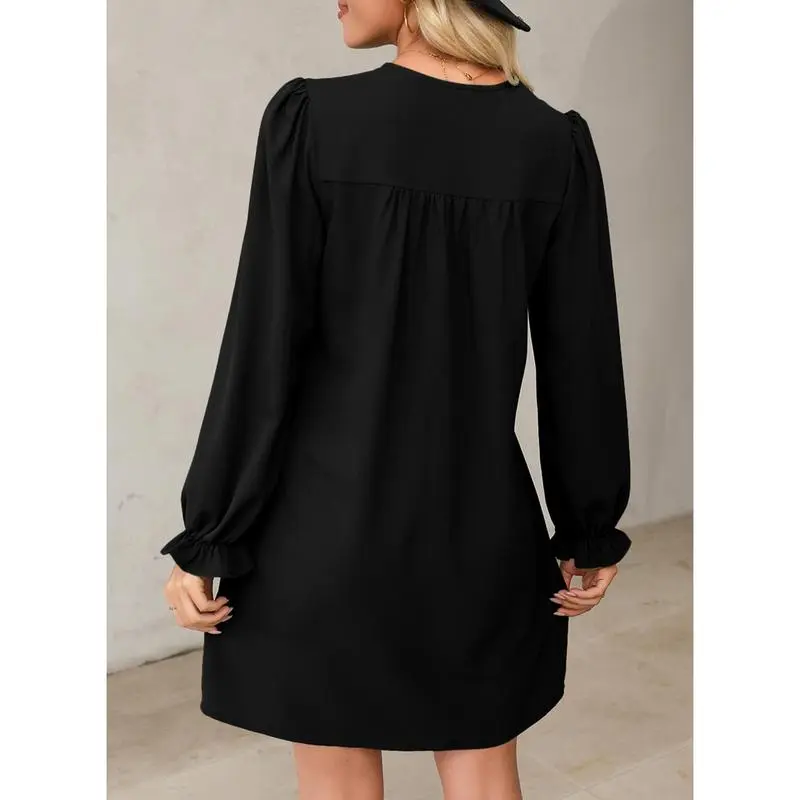 Womens Casual Dress A-Line Ruffle Sleeve V Neck Midi Dress