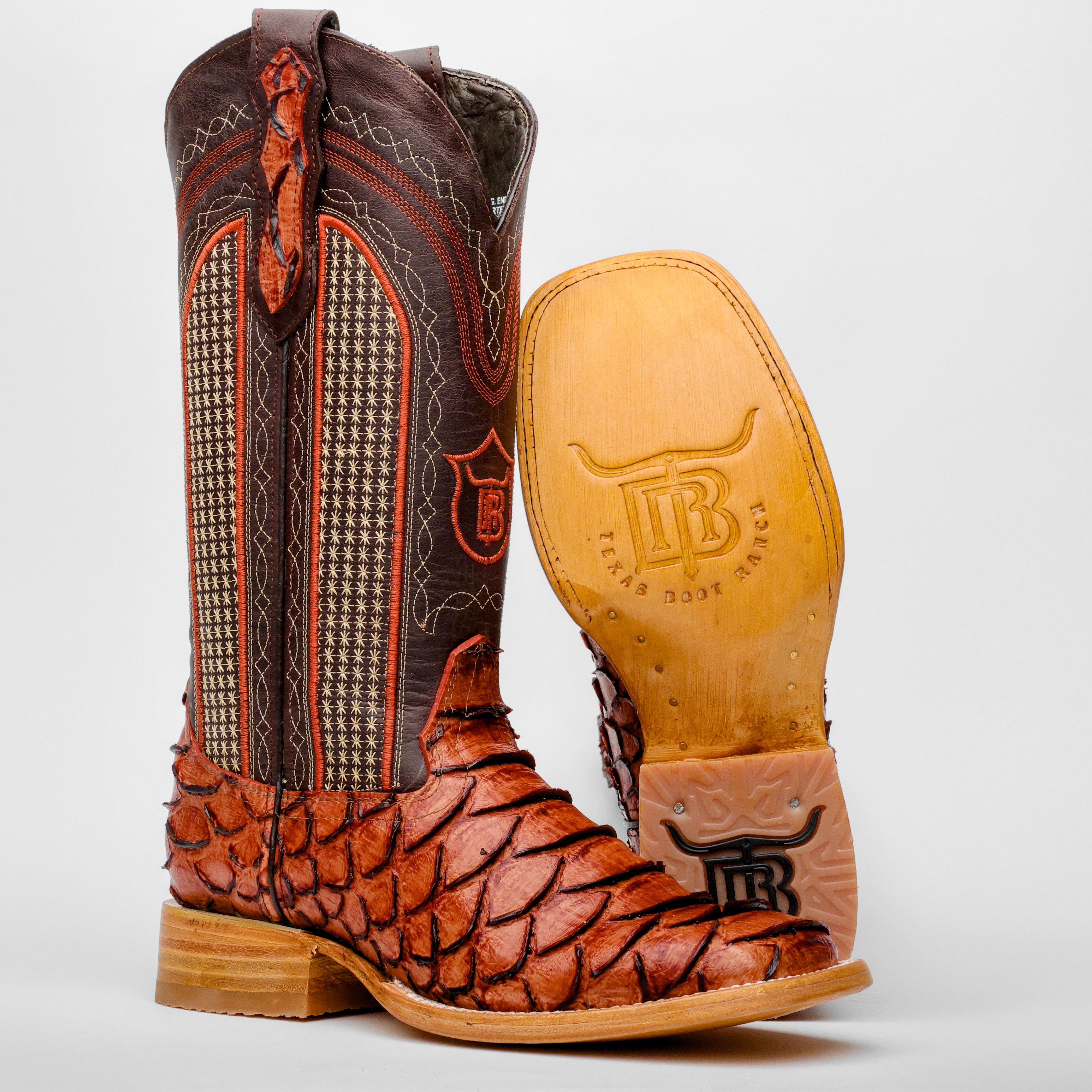 Cognac Jumbo Python Leather Boots - Square Toe