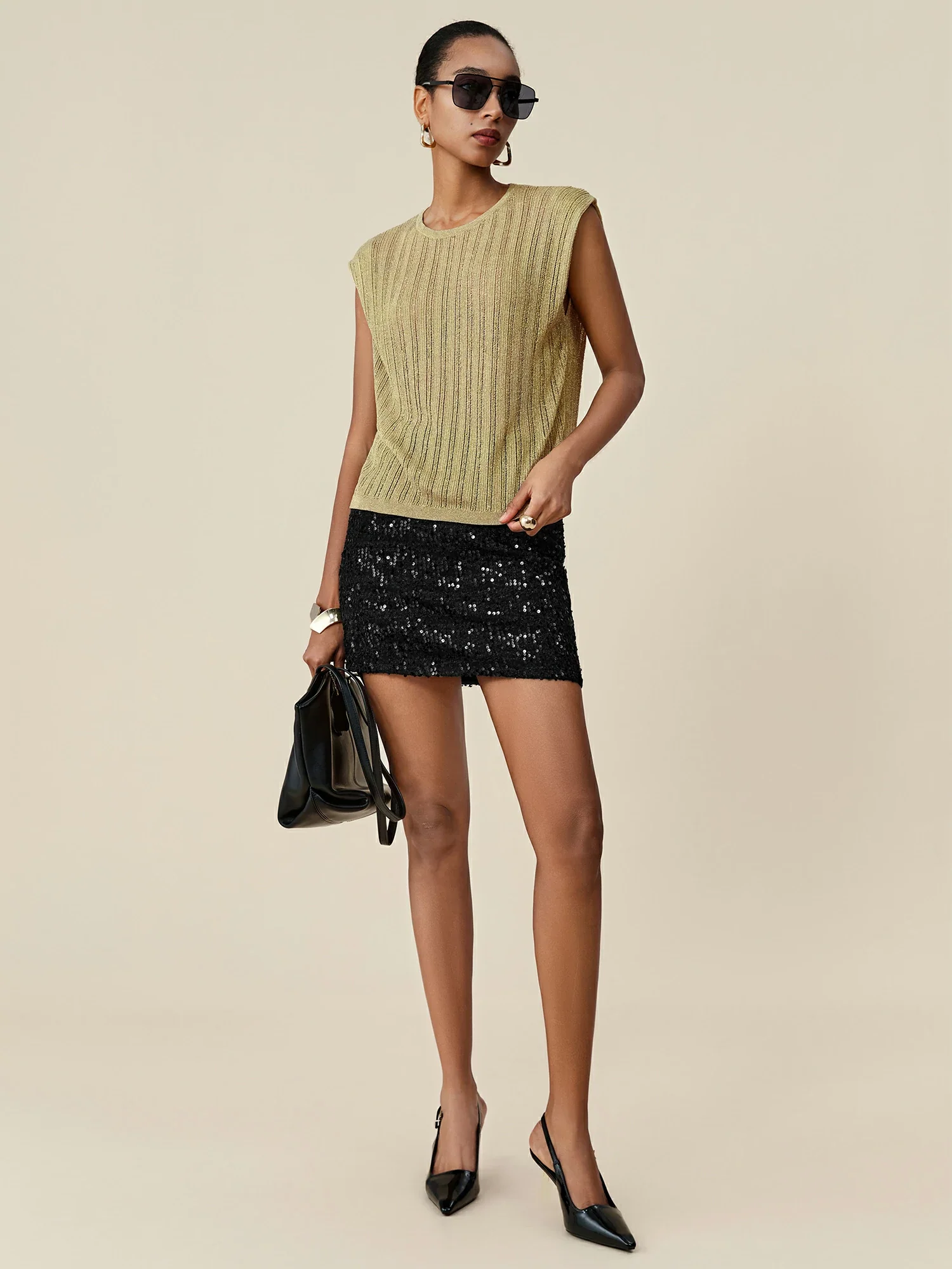 Round Neck Glitter Knit Vest