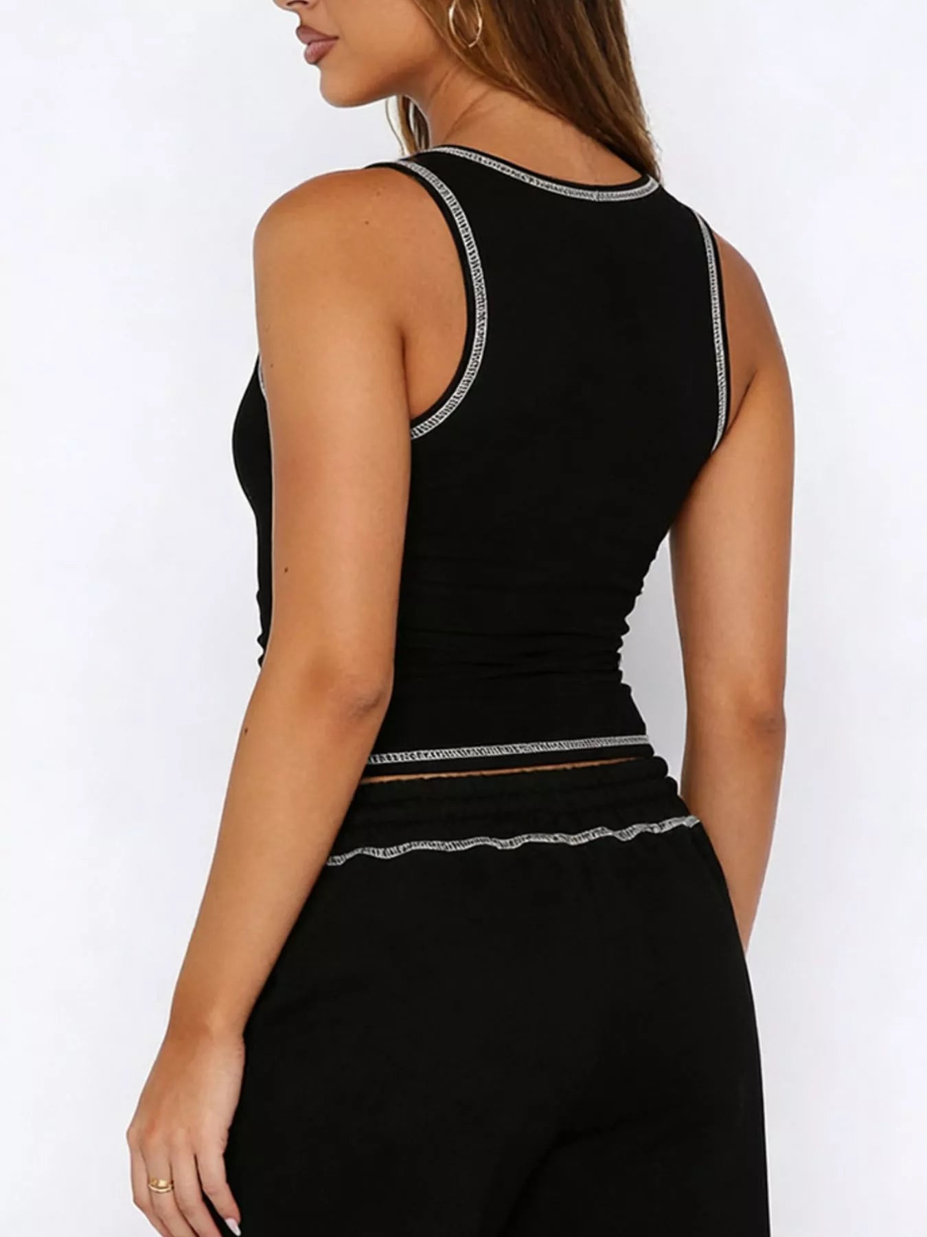 Scoop Neck Tank Top and Drawstring Pants Set