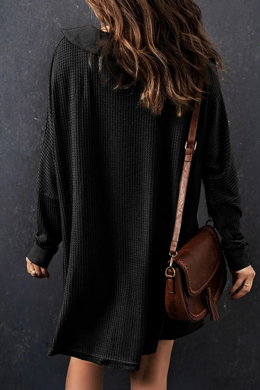 Waffle Knit Button Front Dress