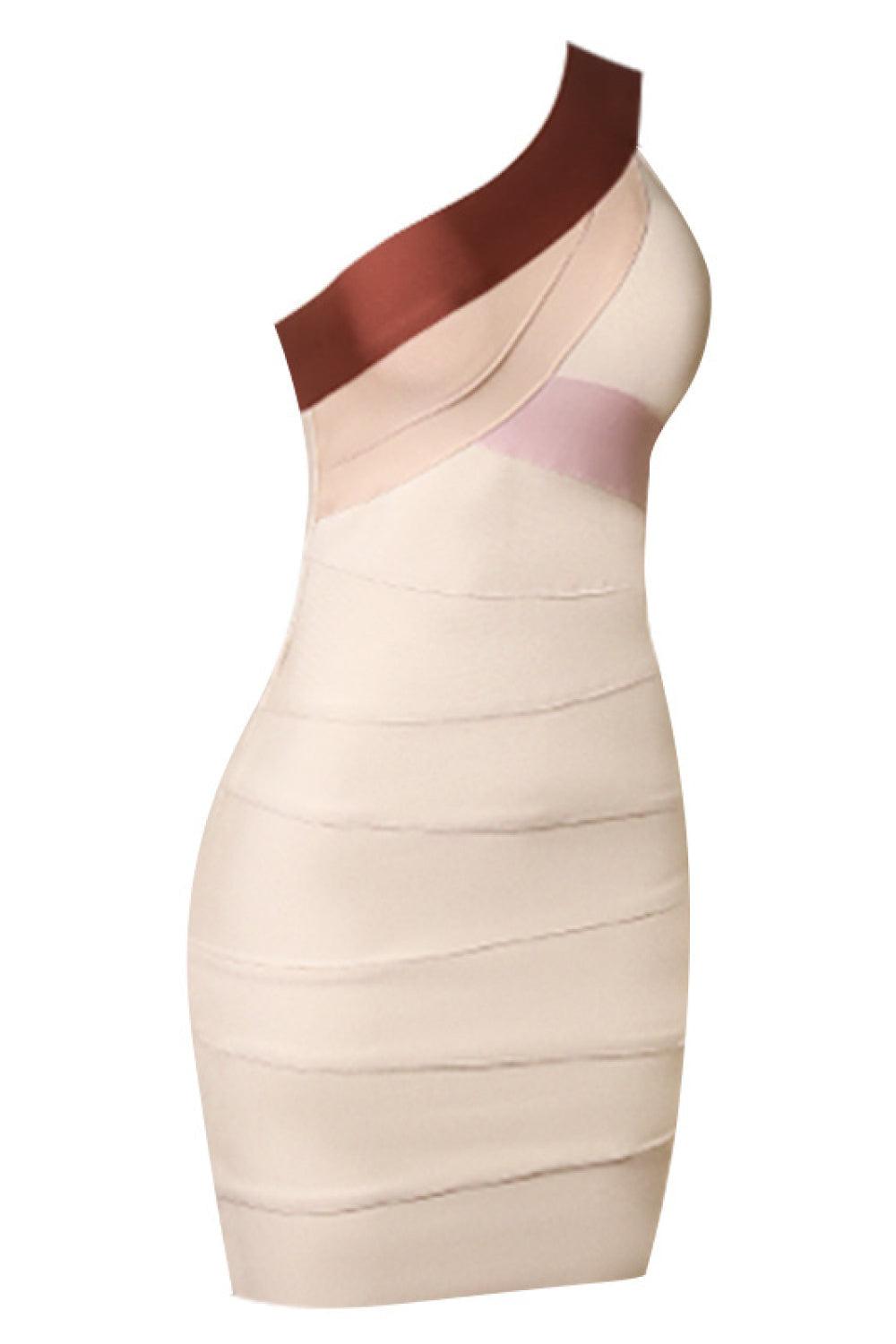 Contrast One-Shoulder Bandage Bodycon Mini Dress