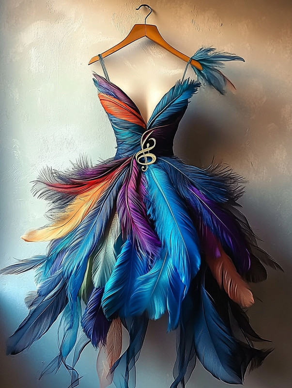 Retro Elegant Music Theme Irregular Stitching Dress 1153