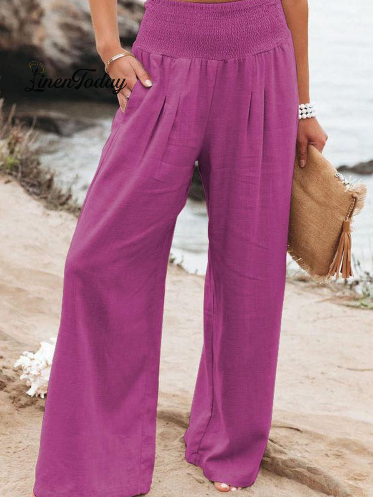 Women's Cotton and Linen Waist-waisted Wide-leg Pants
