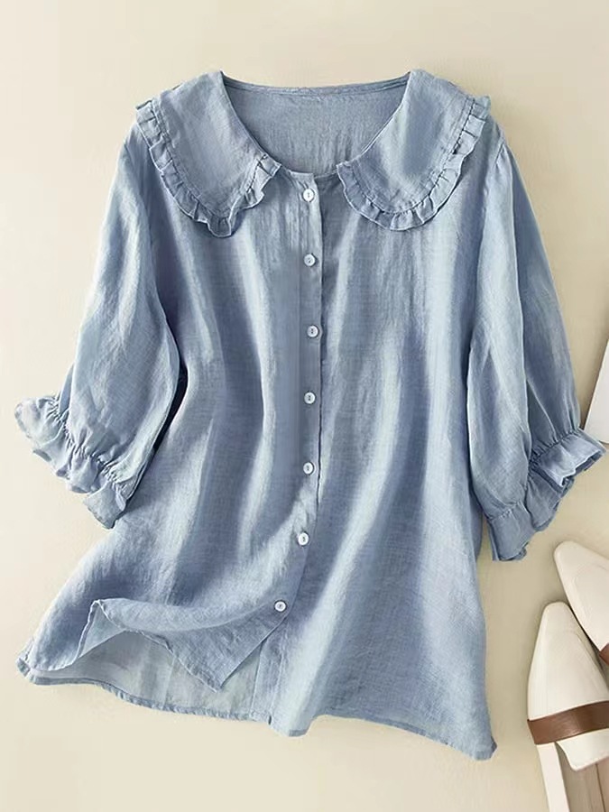 Women‘s Peter Pan Collar Cotton Shirt