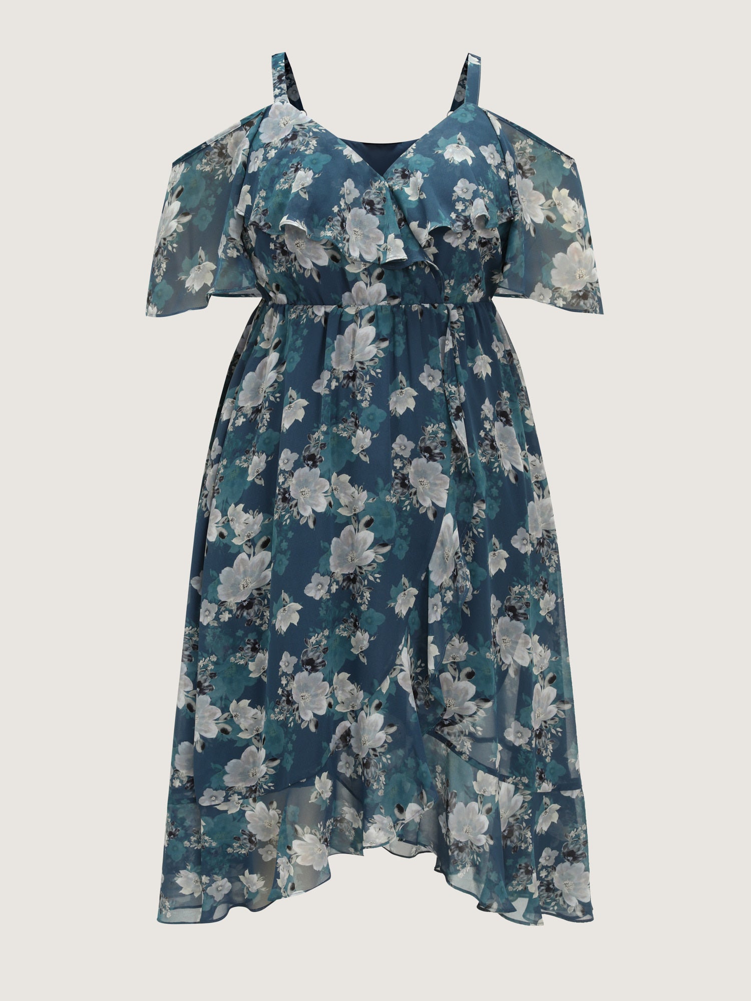 Floral Print Cold-Shoulder Midi Dress