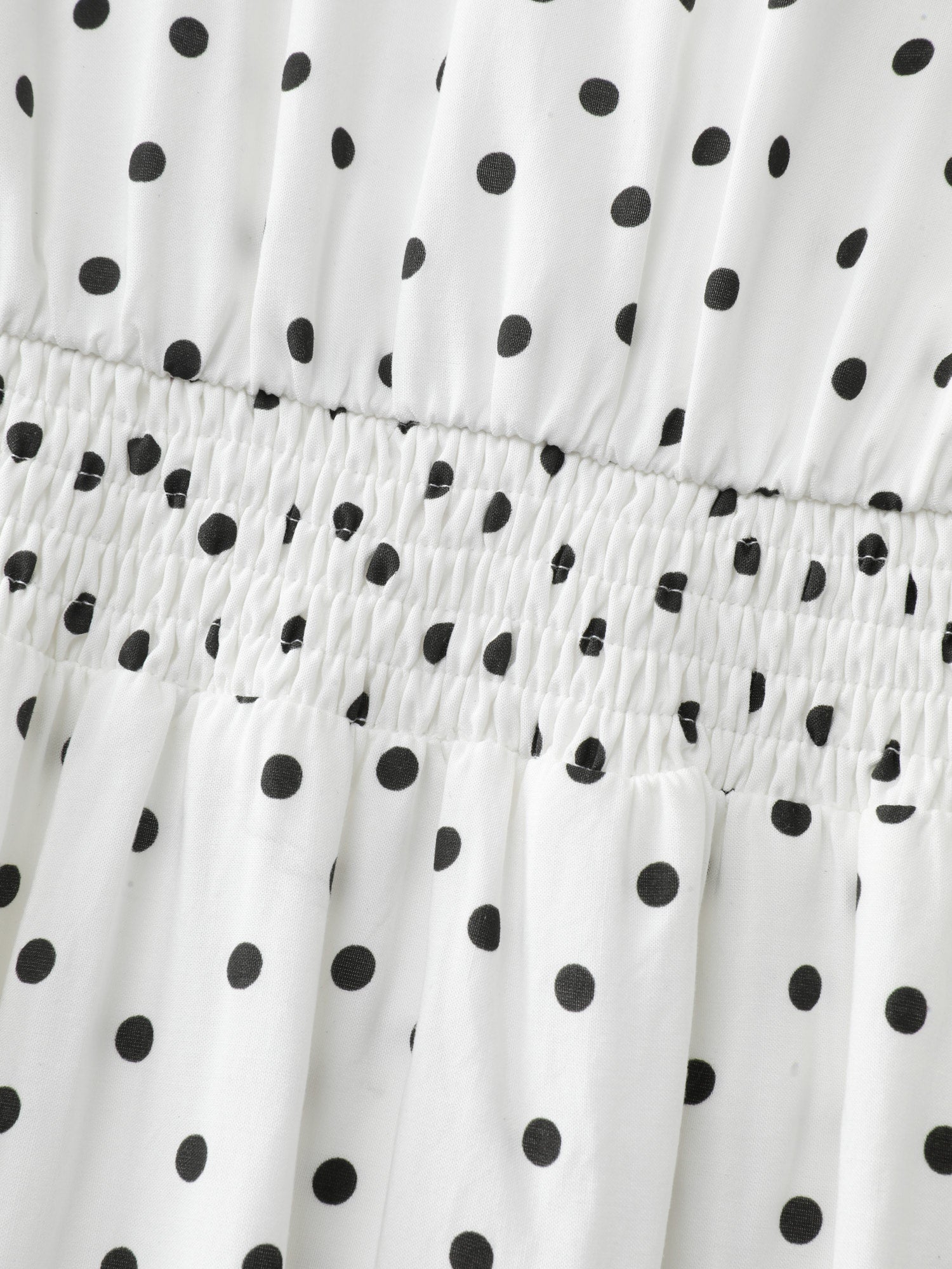 Polka Dot Charm Cinched-Waist Shirred Midi Dress