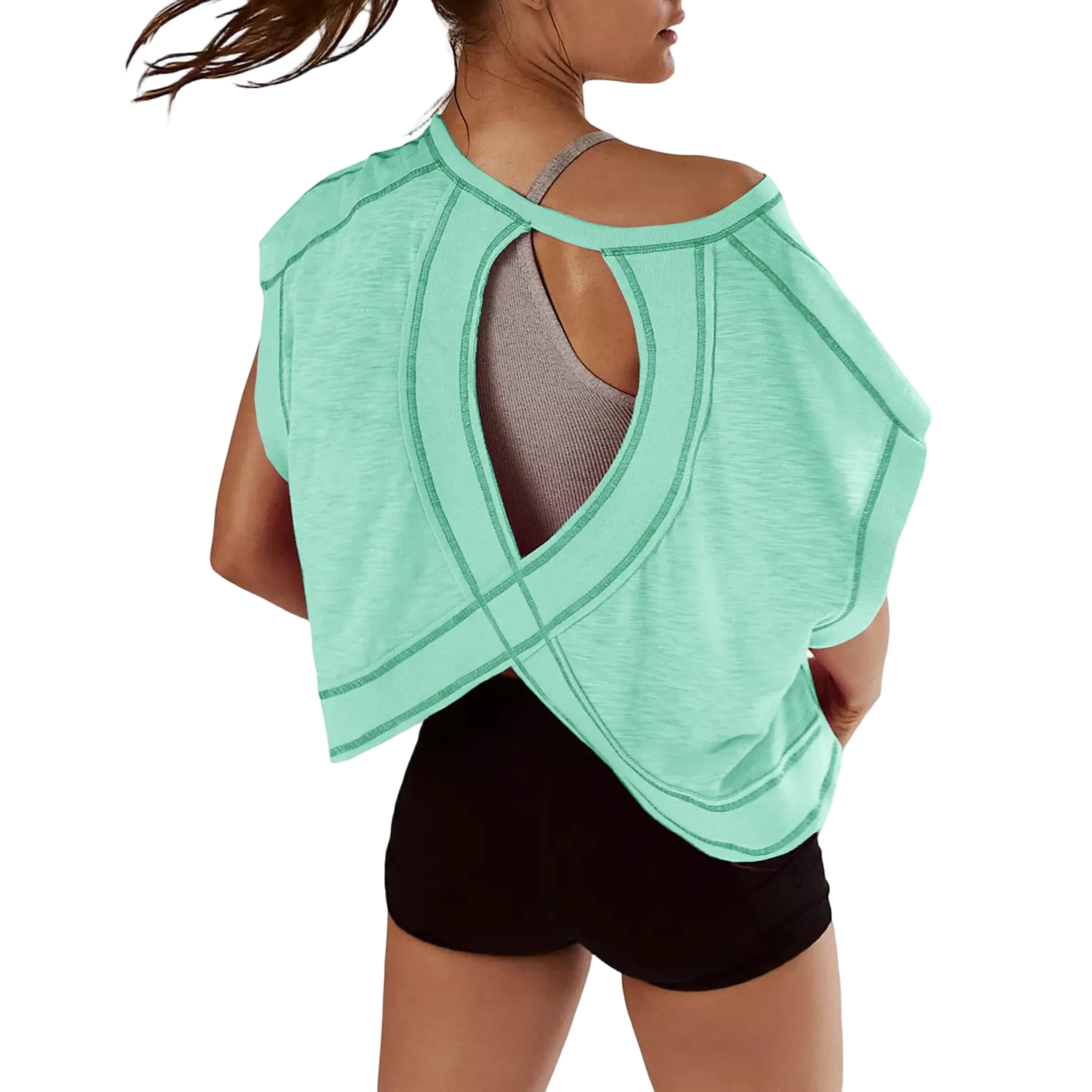 Women's Open Back Tops Y2K Short / Long Sleeve Workout Shirts Casual Yoga Athletic Gym Slouchy Crop Running Tees