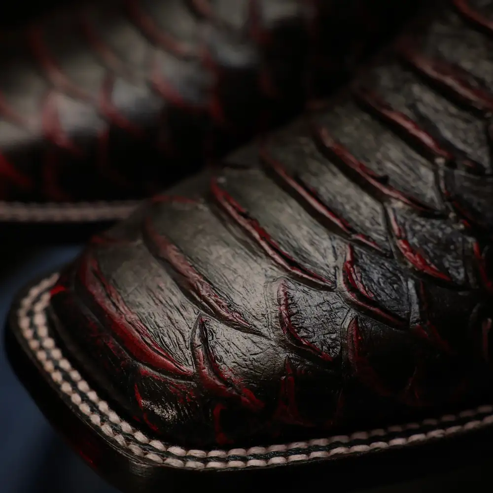 Black Cherry Anaconda Leather Boots - Square Toe