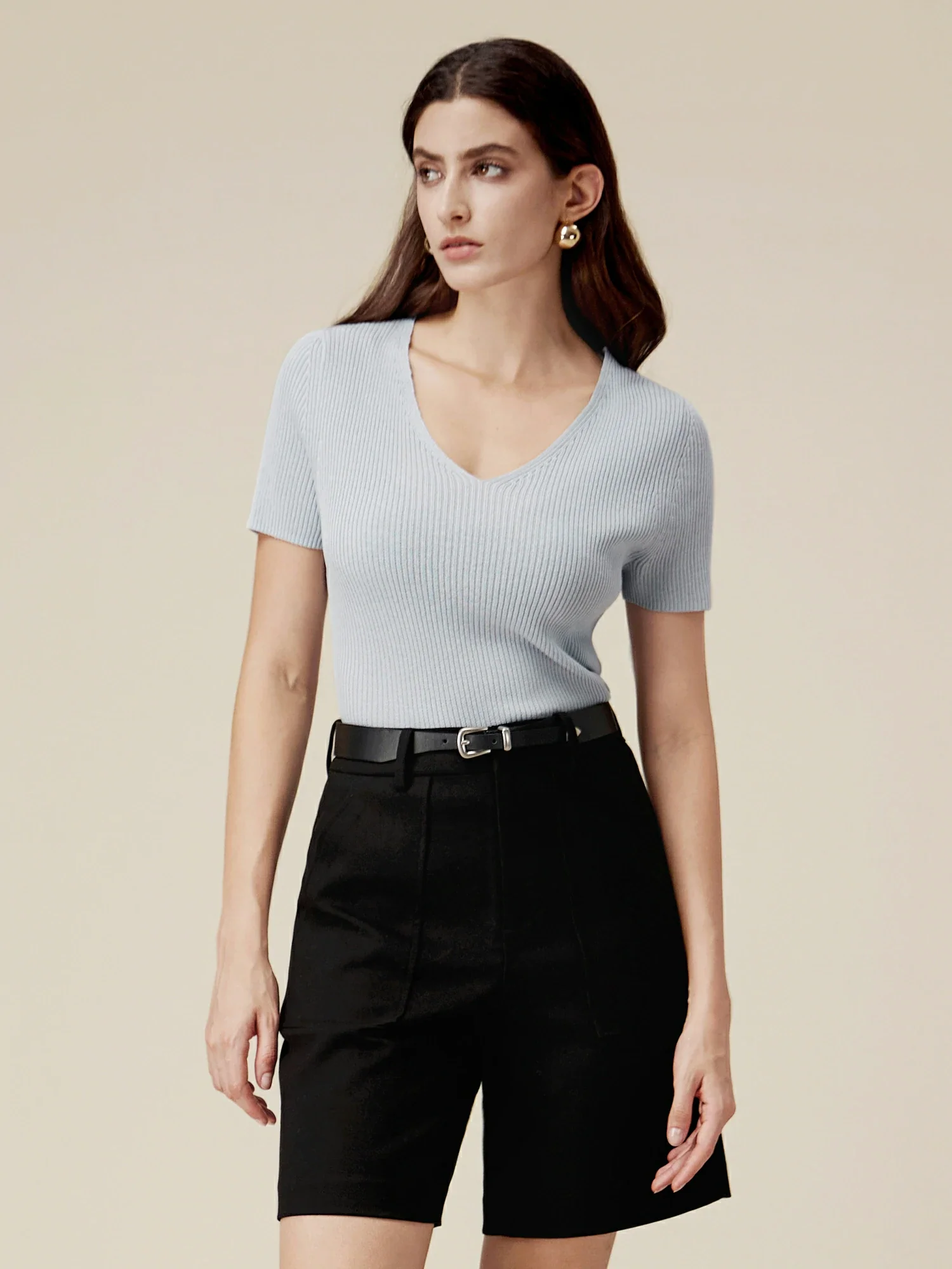 Linen & Lyocell Slim Fit Casual Basic Top