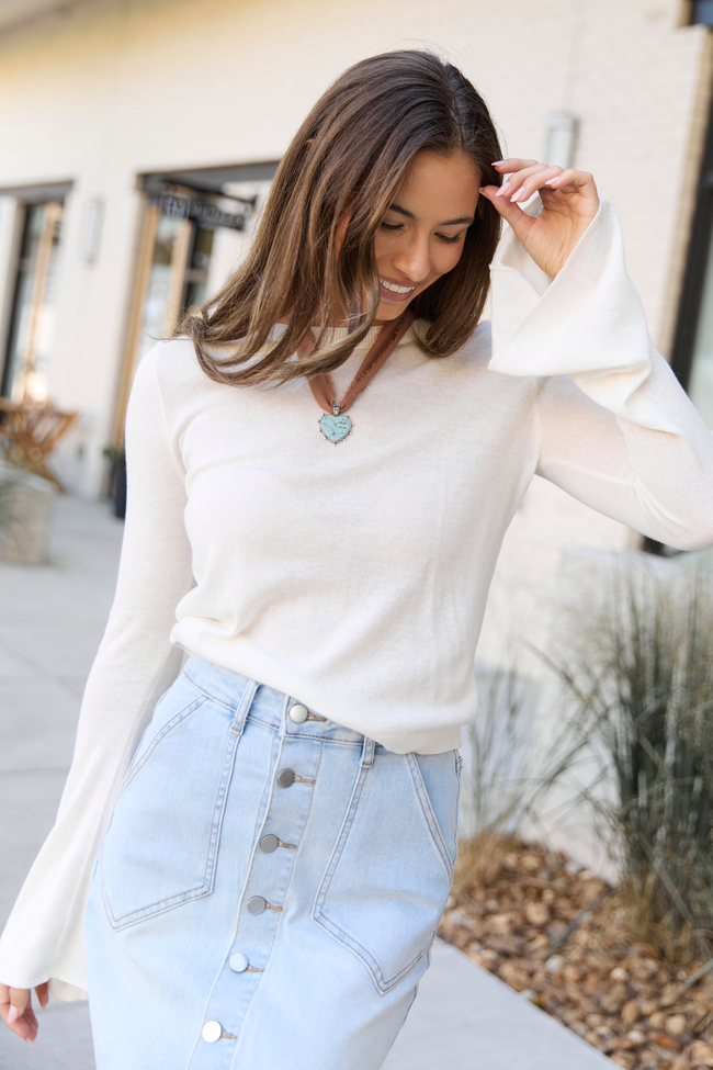 Deanna Cream Bell Sleeve Knit Top