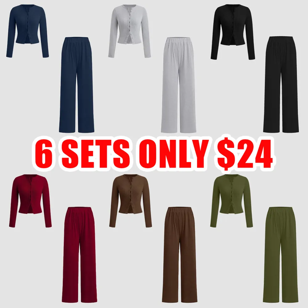 Women’s Ribbed Knit Crop Top & Elastic Waist Pants Two-Piece Set