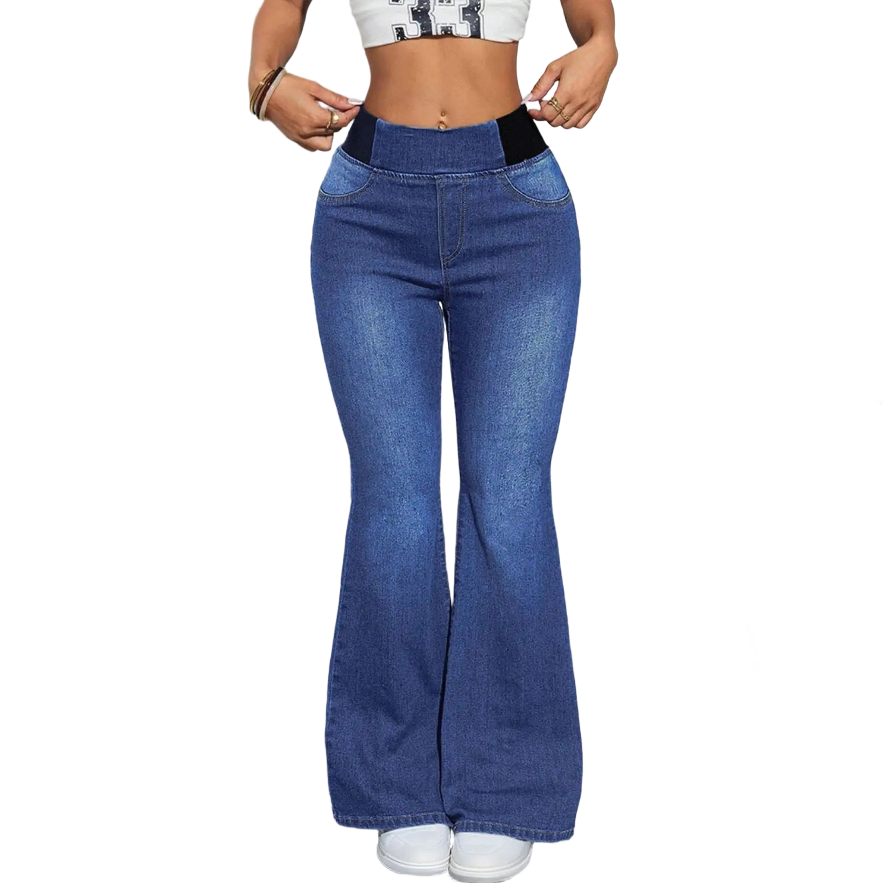 Women's Y2K High-Waisted Flared Jeans – Stretch Waist-Cinching Bootcut Denim